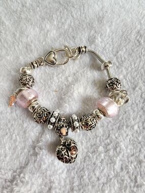 Silver & Pink Heart Charm Bracelet - Women Jewelry